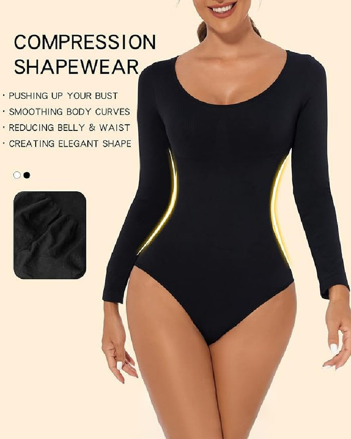 Shapshe® Nahtloser Rundhals Langarm Korsett Bodysuit Tops