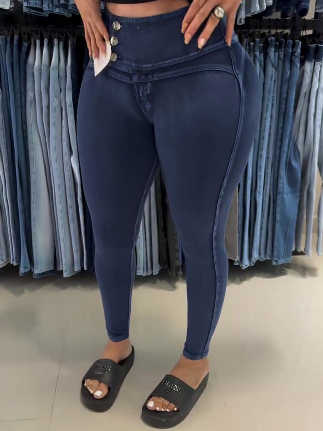 Shapshe® Hochtaillierte Kolumbianische Jeans mit Knöpfen und Hüftlifting