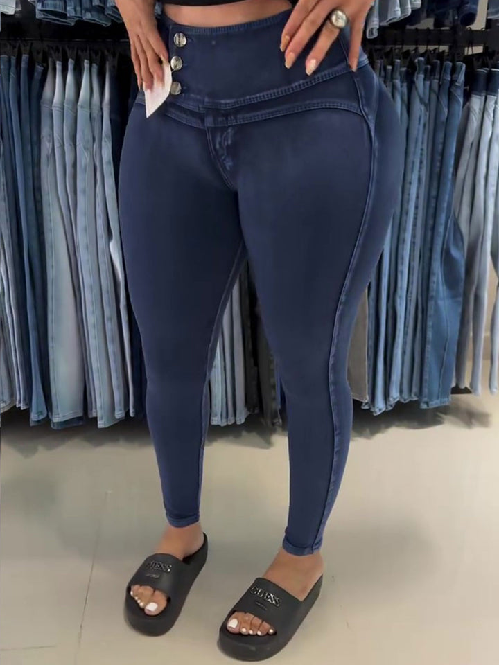 Shapshe® Hochtaillierte Kolumbianische Jeans mit Knöpfen und Hüftlifting