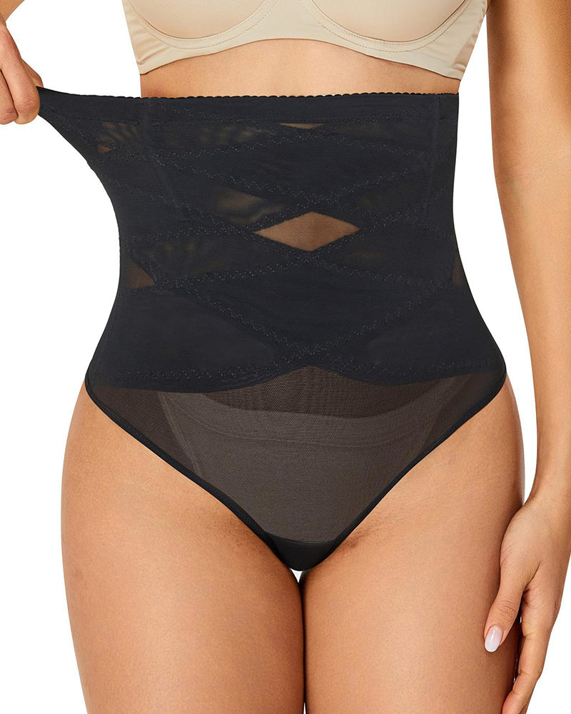 Überkreuzte Hohe Taille Shaping Slips Mesh Bauchkontrolle Unterhose