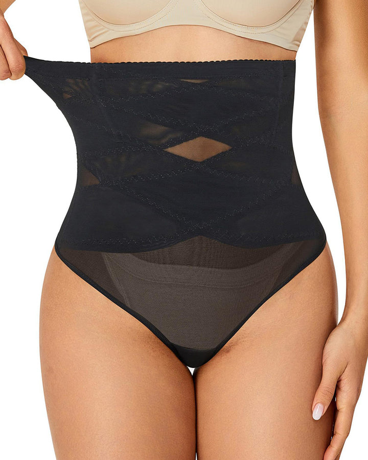 Überkreuzte Hohe Taille Shaping Slips Mesh Bauchkontrolle Unterhose