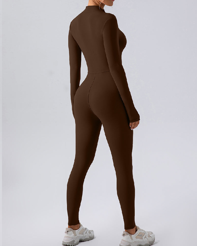 Reißverschluss Fleece Skinny Jumpsuit Winter Thermo Bodysuit