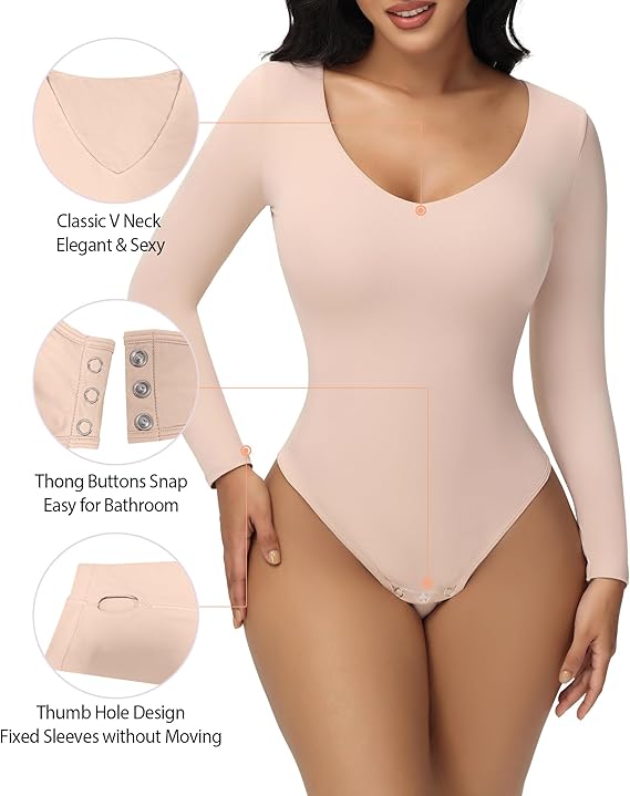 Shapshe® Damen Nahtlos V Ausschnitt Bauchweg Body Shapewear