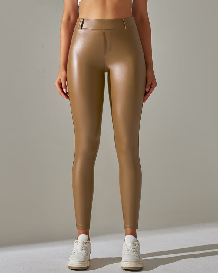 PU Lederhose Hohe Taille Enge Sport Yogahose Schmal