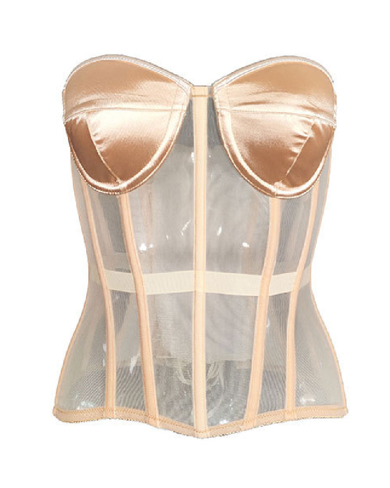 Damen Sexy Mesh Überbrust Korsett Vintage Durchsichtig Bustiers