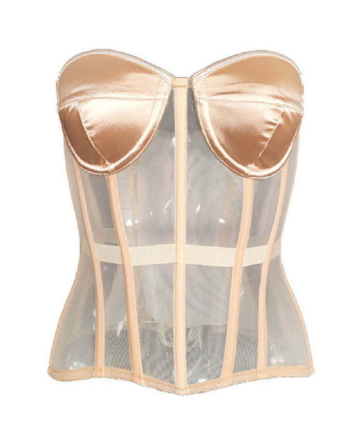 Damen Sexy Mesh Überbrust Korsett Vintage Durchsichtig Bustiers