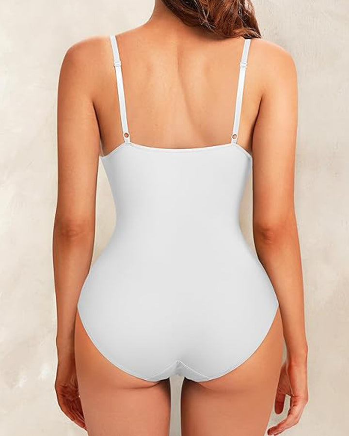 Tiefem V-Ausschnitt Glatter Bauchweg Bodysuit Shapewear Mit Integriertem BH