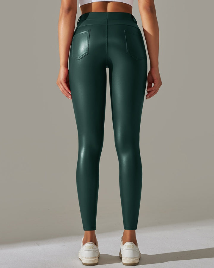 PU Lederhose Hohe Taille Enge Sport Yogahose Schmal