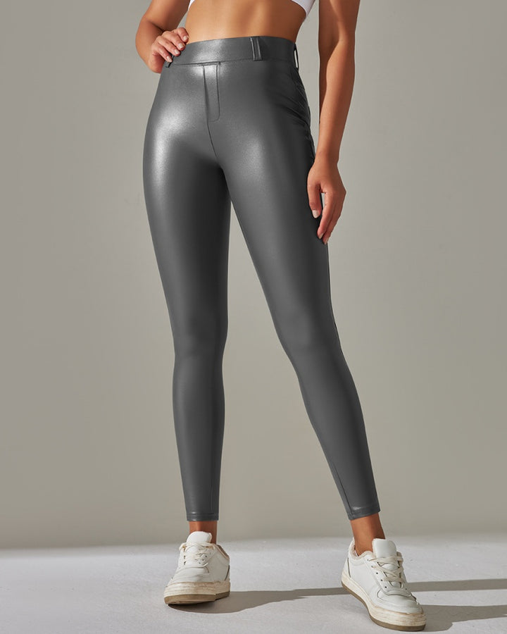 PU Lederhose Hohe Taille Enge Sport Yogahose Schmal