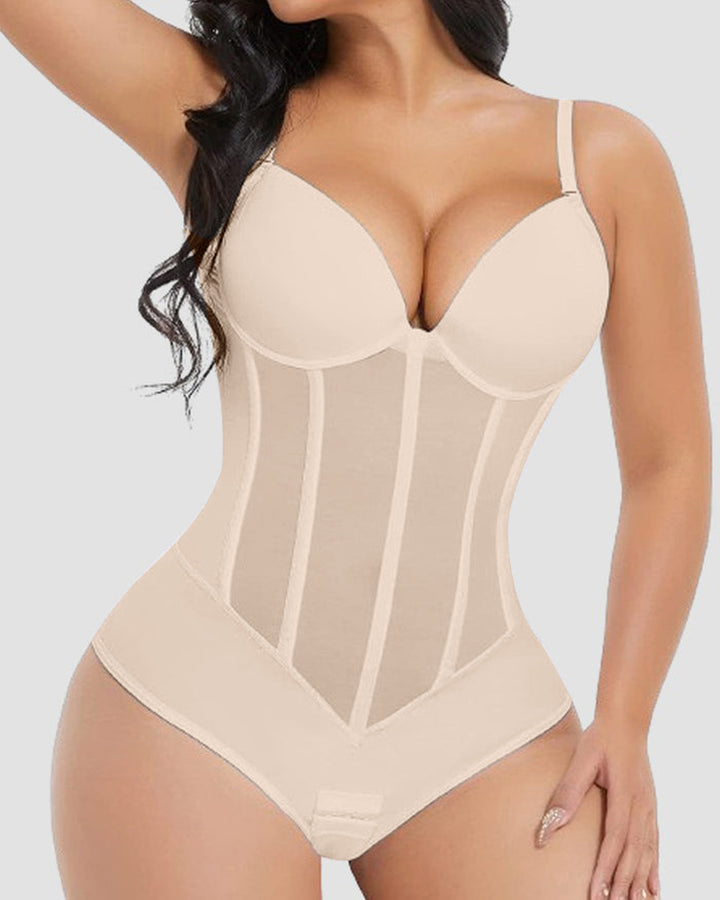 Shapshe® Damen Bauchweg Tanga Mesh Korsett Bodysuit Rückenfrei