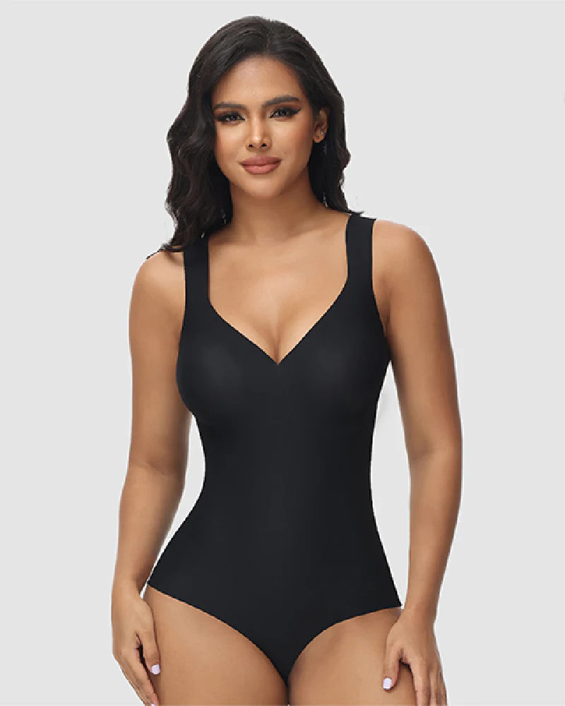 Shapshe® Damen Bauchweg Nahtloser Eisseide Bodysuit V-Ausschnitt