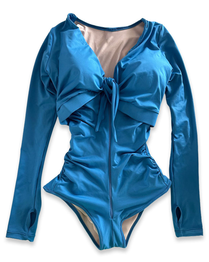 Shapshe® Blauer Langarm Badeanzug Mit Shapewear Für Mollige