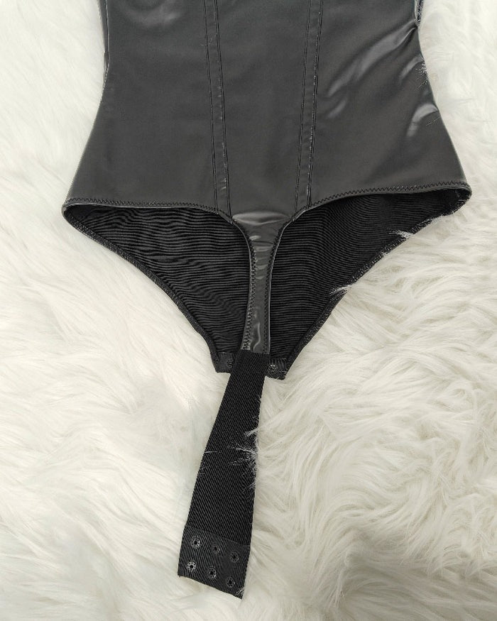 Shapshe® Shapewear Leder Spitze Balconette Tanga Bodysuit