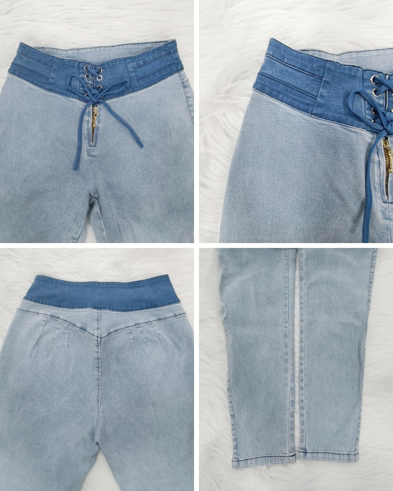 Curvy Stretch Washed Front Skinny Jeans mit Schnürung für Damen