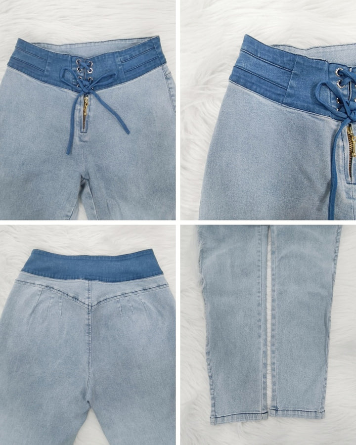 Curvy Stretch Washed Front Skinny Jeans mit Schnürung für Damen