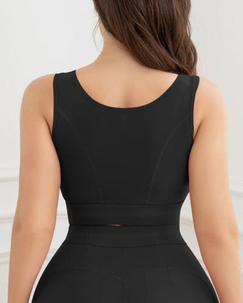 Shapshe® Damen-Sport-BH mit Frontverschluss ohne Bügel gepolsterte Unterstützung Workout bauchfrei Schwarz