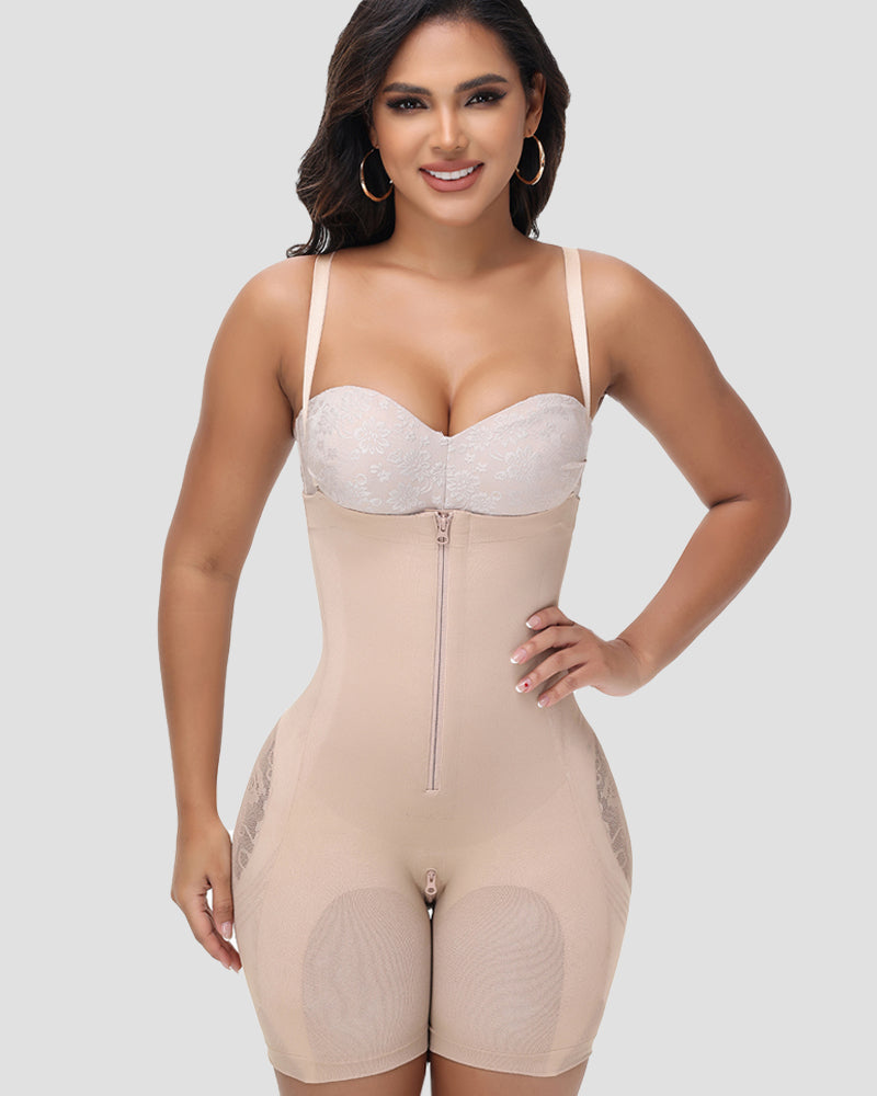Damen Rosen Jacquard Offene Büste Reißverschluss Shapwear (Vorverkauf)