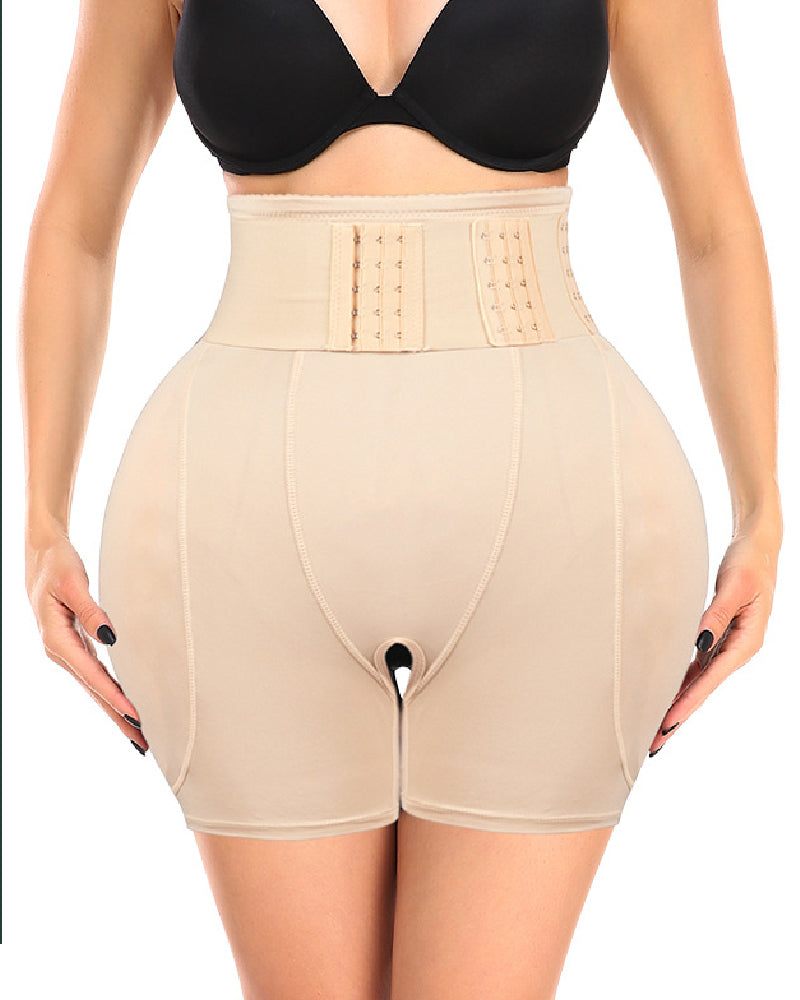 Hohe Taille 9-reihige Schnalle Shapewear Shorts mit Schwammkissen