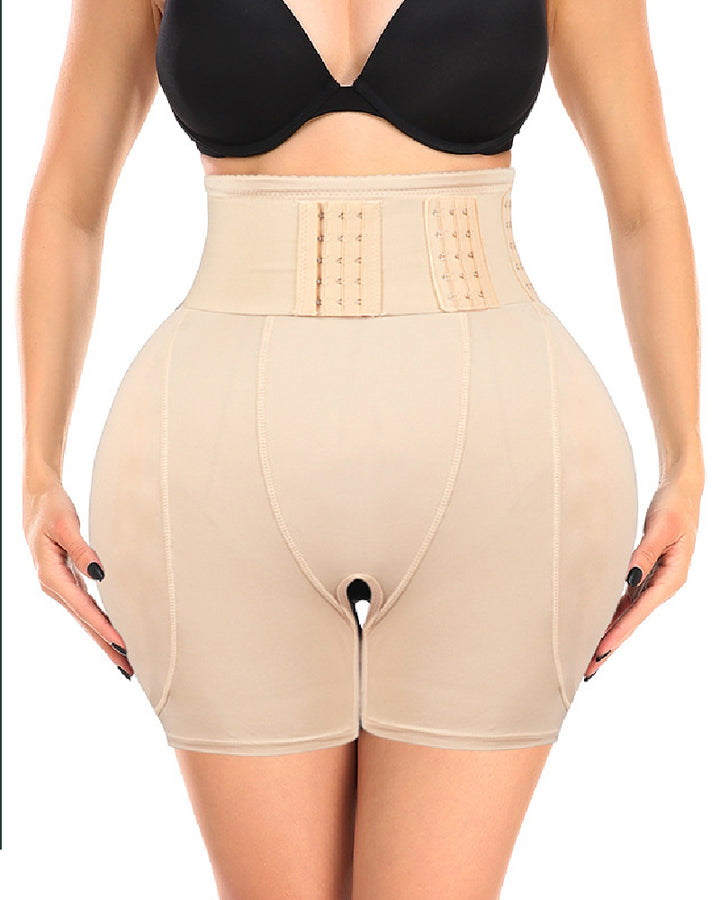 Hohe Taille 9-reihige Schnalle Shapewear Shorts mit Schwammkissen