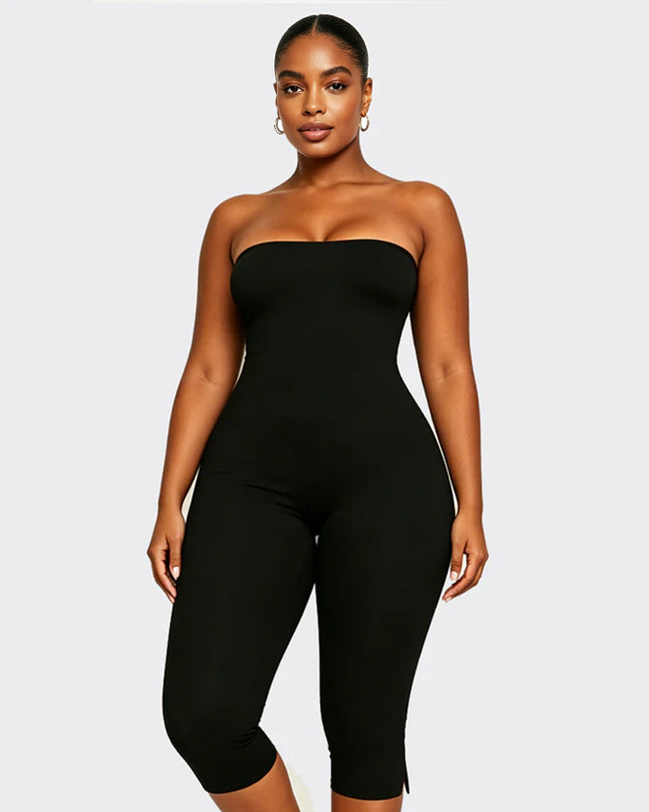 Trägerloser sanduhrförmiger eng anliegender Dreiviertel Body in Shapewear Länge