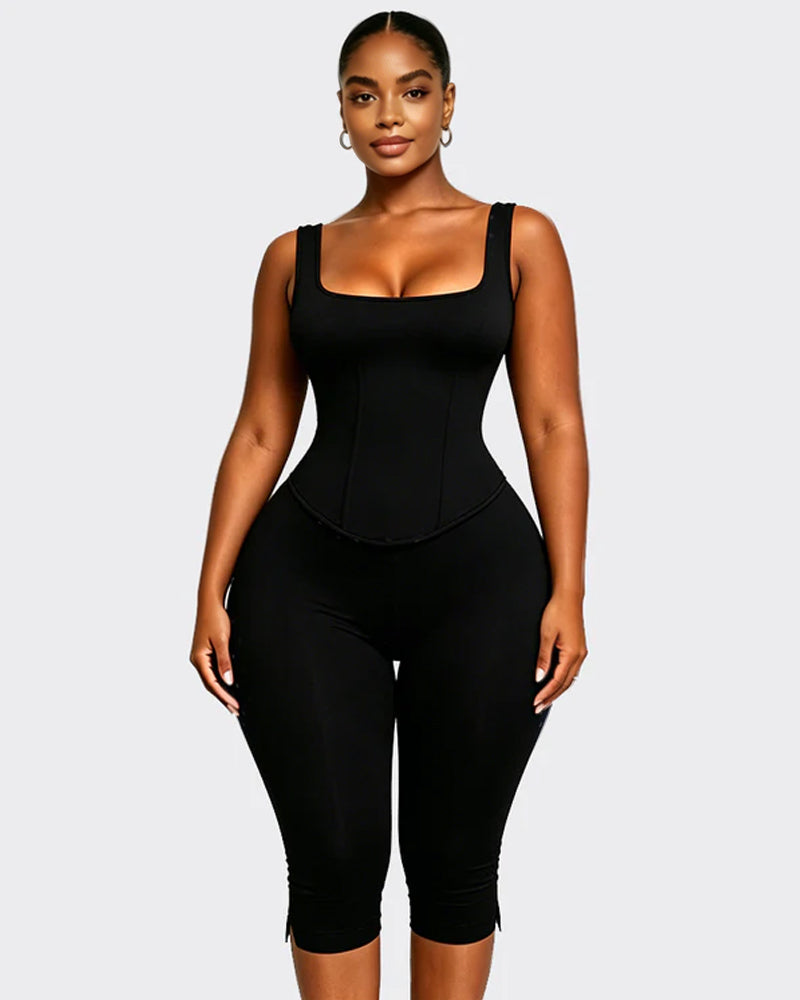 Zweiteiliger Capri Jumpsuit mit Polka Dots und abnehmbarem Korsett in Sanduhrform