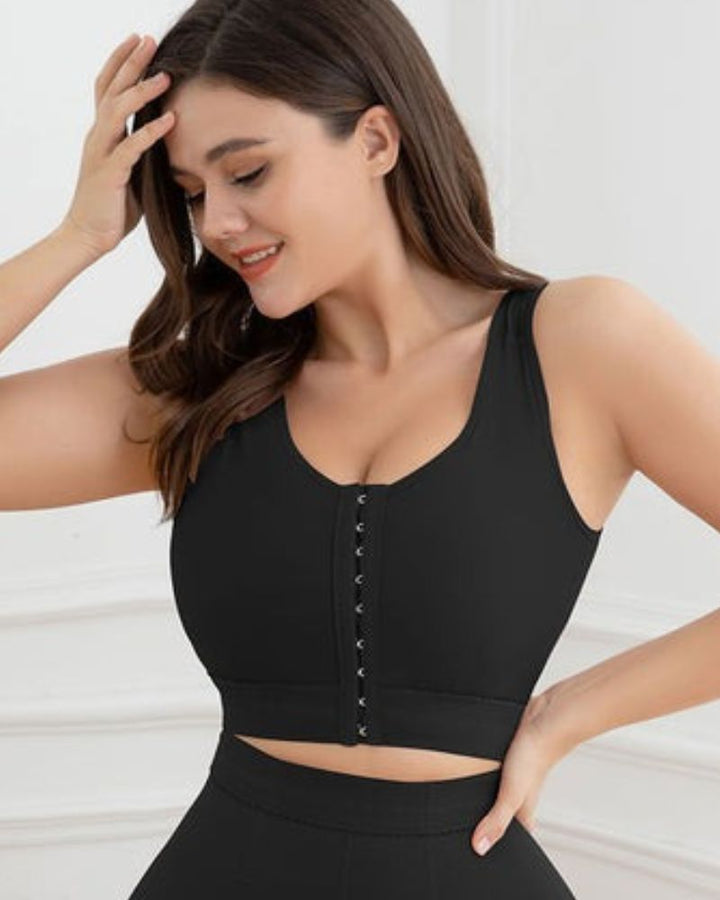 Shapshe® Damen-Sport-BH mit Frontverschluss ohne Bügel gepolsterte Unterstützung Workout bauchfrei Schwarz