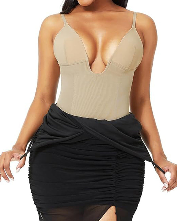 Shapshe® Damen Tiefem V-Ausschnitt Shapewear U-förmigem Rücken Nahtloser Tanga Bodysuit