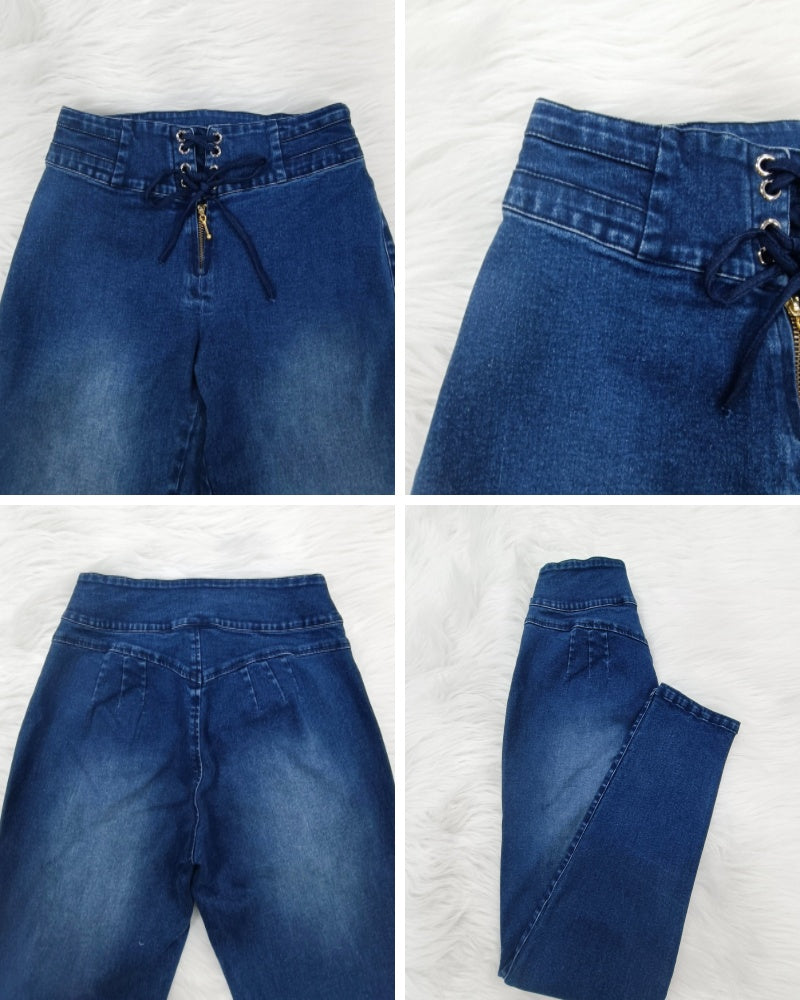 Curvy Stretch Washed Front Skinny Jeans mit Schnürung für Damen