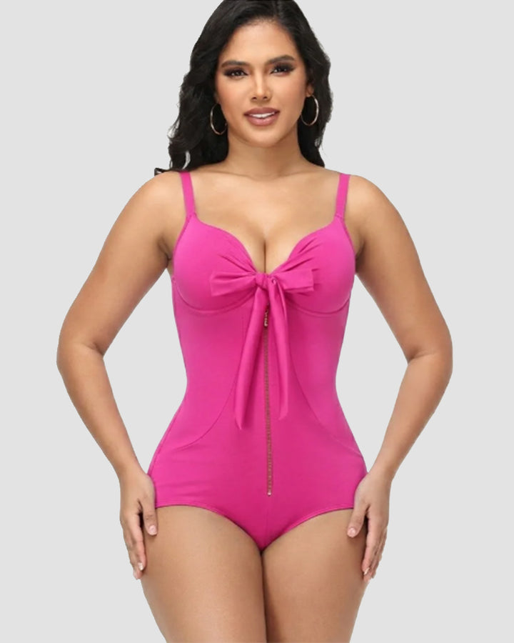 Shapshe® Figurformender Badeanzug mit V Ausschnitt und Schleife