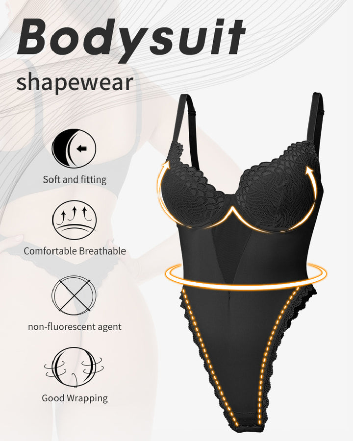 Sexy Durchsichtige Spitzen Rückenfrei Body V Ausschnitt Tanga Shapewear