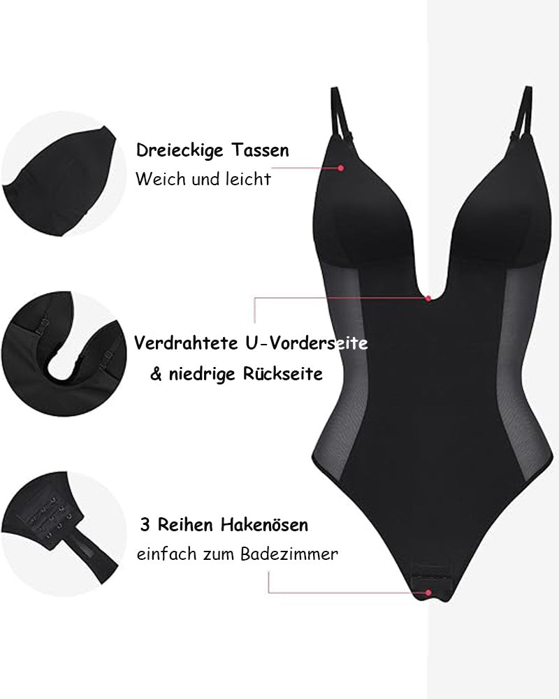 Shapshe® Damen Tiefem V-Ausschnitt Shapewear U-förmigem Rücken Nahtloser Tanga Bodysuit