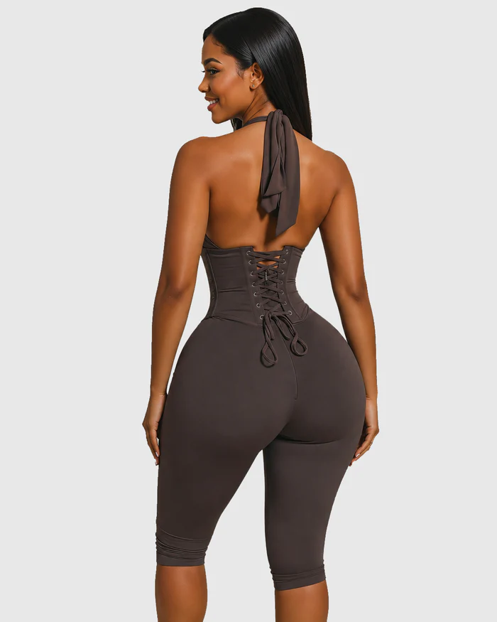 Sanduhrfigur-Korsett Figurformendes Korsett Taillenformer Capri-Jumpsuit Zweiteiler