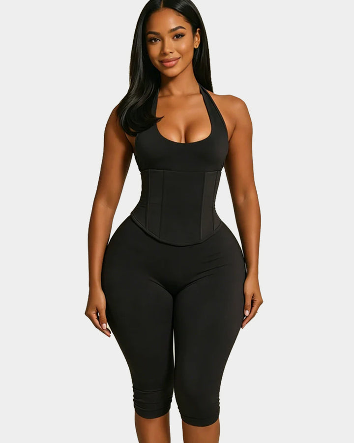 Sanduhrfigur-Korsett Figurformendes Korsett Taillenformer Capri-Jumpsuit Zweiteiler