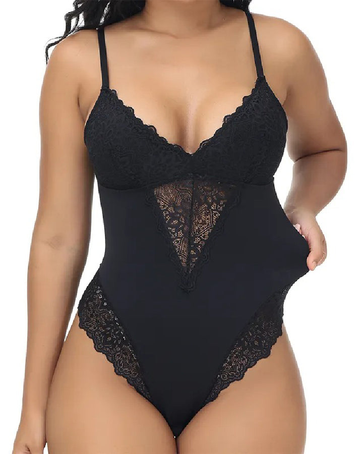Spitze Spaghettiträger Cami Bodysuit Einteilige Shapewear für Damen