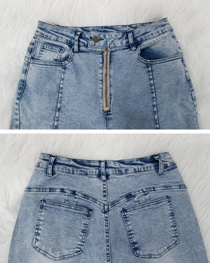 Shapshe® Damen Skinny Jeans Hip Lift Patchwork Reißverschluss Vorne