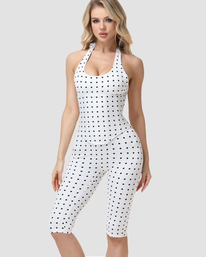 Sanduhrfigur-Figurformer Taillenformer gepunkteter Capri-Jumpsuit zweiteiliges Set