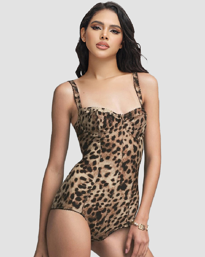 Shapshe® Leopard Bodysuit Balconette Ausschnitt Dehnbar Shapewear