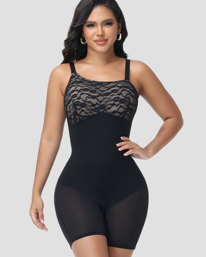 Shapshe® Shapewear Bodysuit Spitzen Patchwork Bauchkontrolle Bewegliche Träger (Vorverkauf)