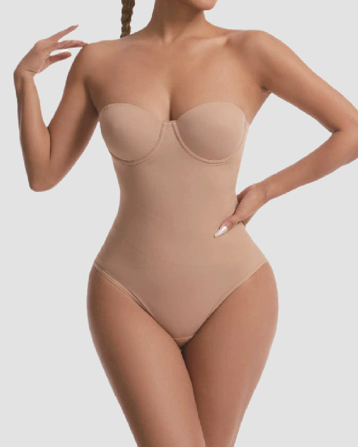 Damen Trägerloser Eingebautem BH X-Kreuz Bauchkontrolle Bodysuit