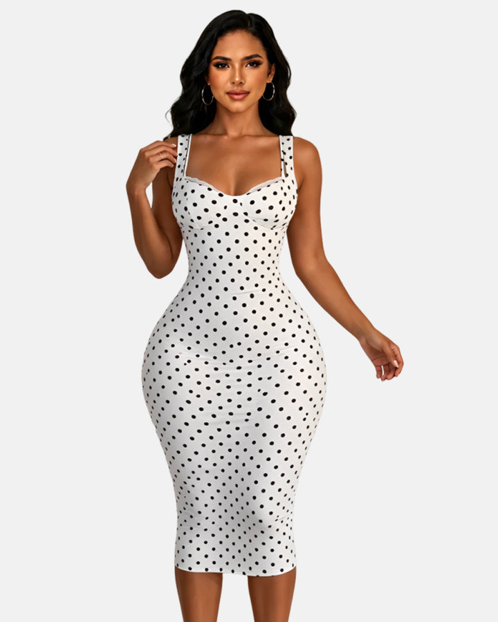 Sexy Enganliegend Elastisches Klassisches Tupfen Sanduhr Maxikleid Für Damen