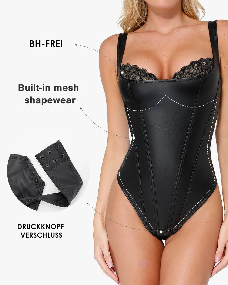 Shapshe® Shapewear Leder Spitze Balconette Tanga Bodysuit