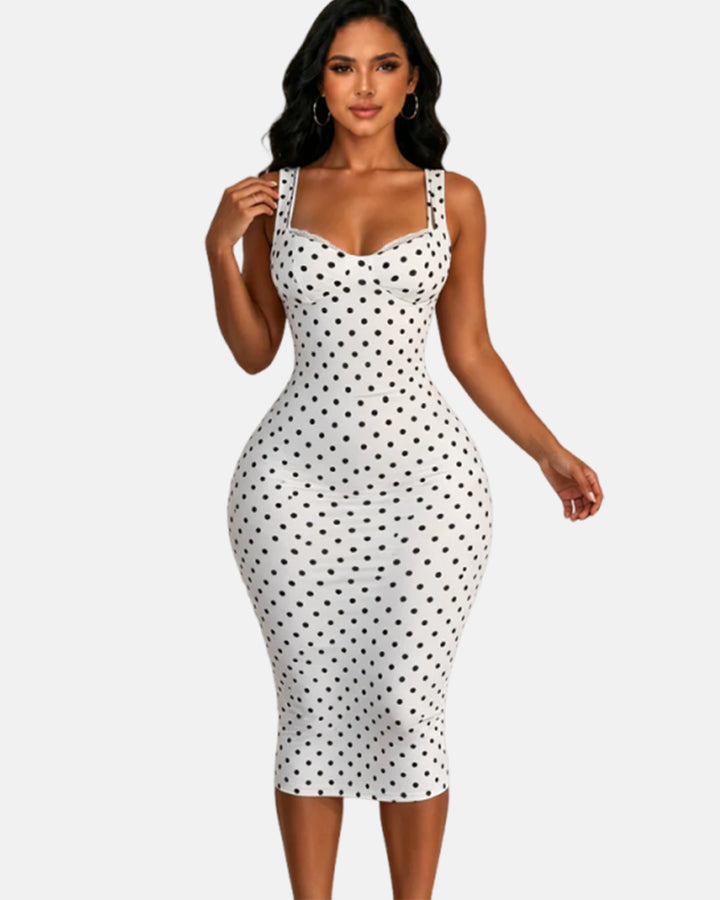 Sexy Enganliegend Elastisches Klassisches Tupfen Sanduhr Maxikleid Für Damen