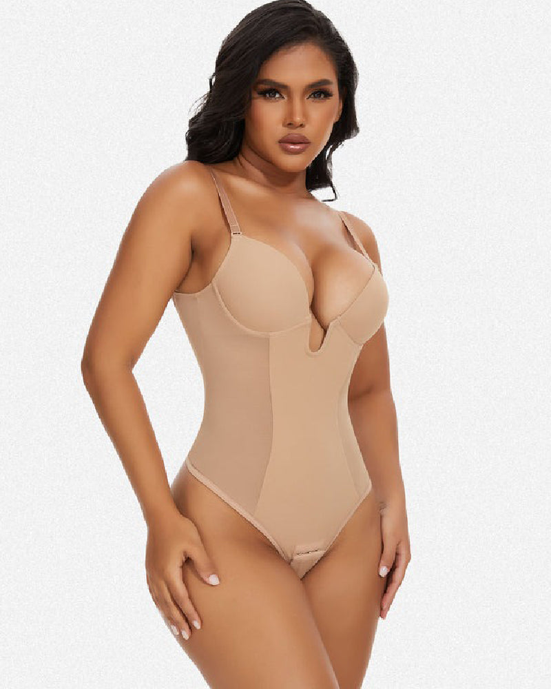 Shapshe® Damen Tiefem V-Ausschnitt Shapewear U-förmigem Rücken Nahtloser Tanga Bodysuit