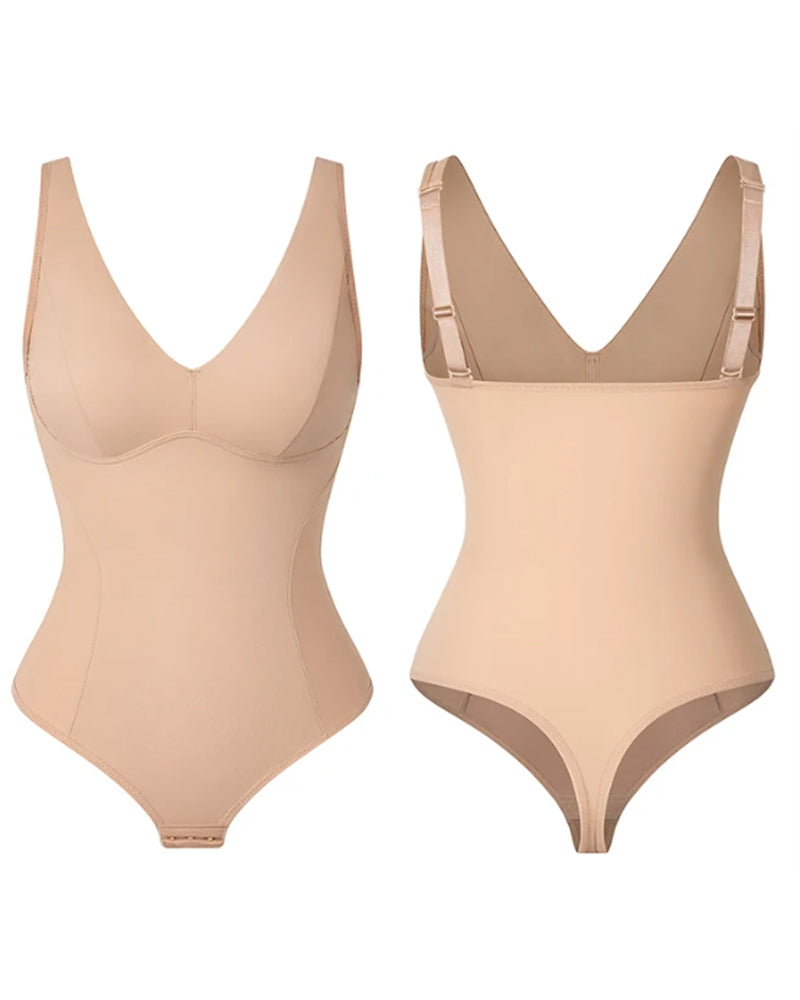 Bauchweg Schlank Body Shaper Tiefem V-Ausschnitt Thong Bodysuits