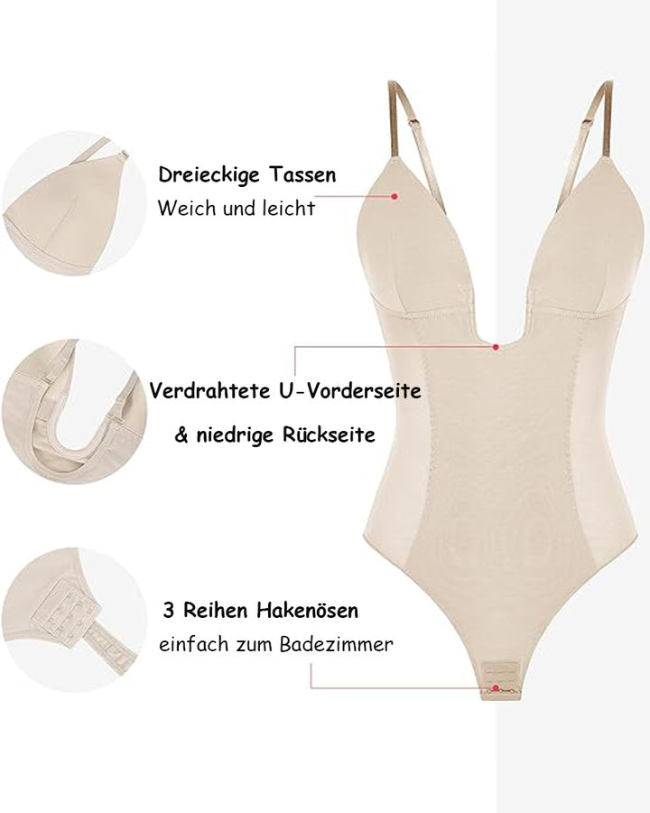 Shapshe® Damen Tiefem V-Ausschnitt Shapewear U-förmigem Rücken Nahtloser Tanga Bodysuit