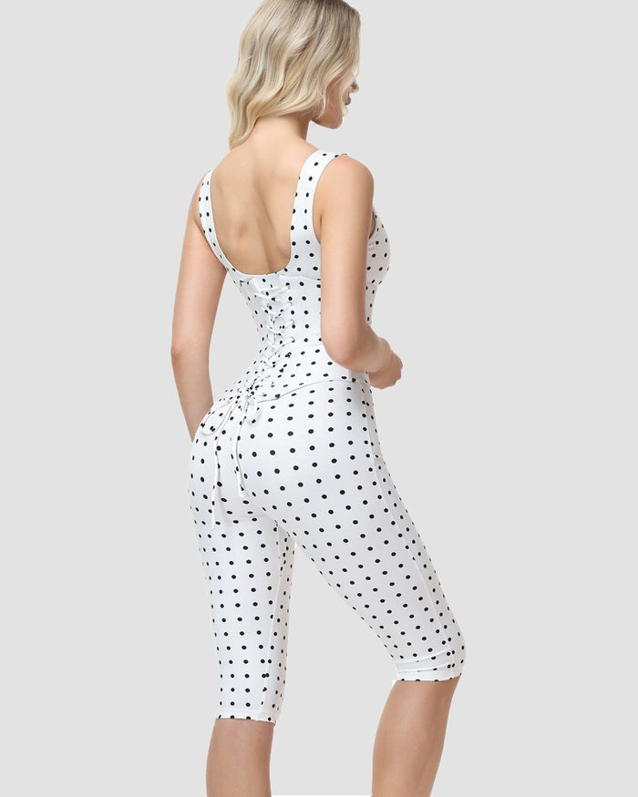 Zweiteiliger Capri Jumpsuit mit Polka Dots und abnehmbarem Korsett in Sanduhrform