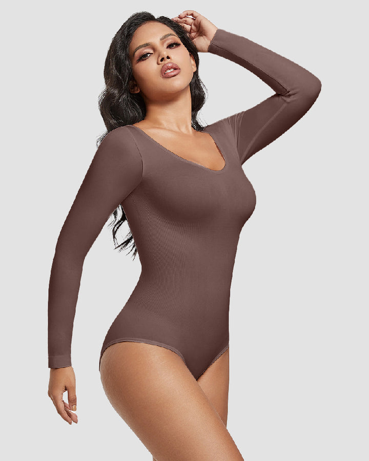 Shapshe® Nahtloser Rundhals Langarm Korsett Bodysuit Tops