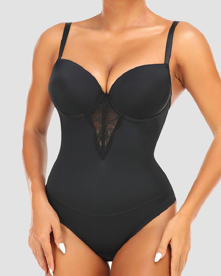 Damen Tiefem Rücken Body Bauchweg Slip Shapewear mit Integriertem BH