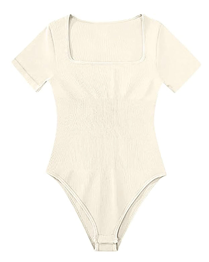 Sexy Gerippter Eckiger Ausschnitt Kurzärmeliger Kragen Tanga Bodysuit