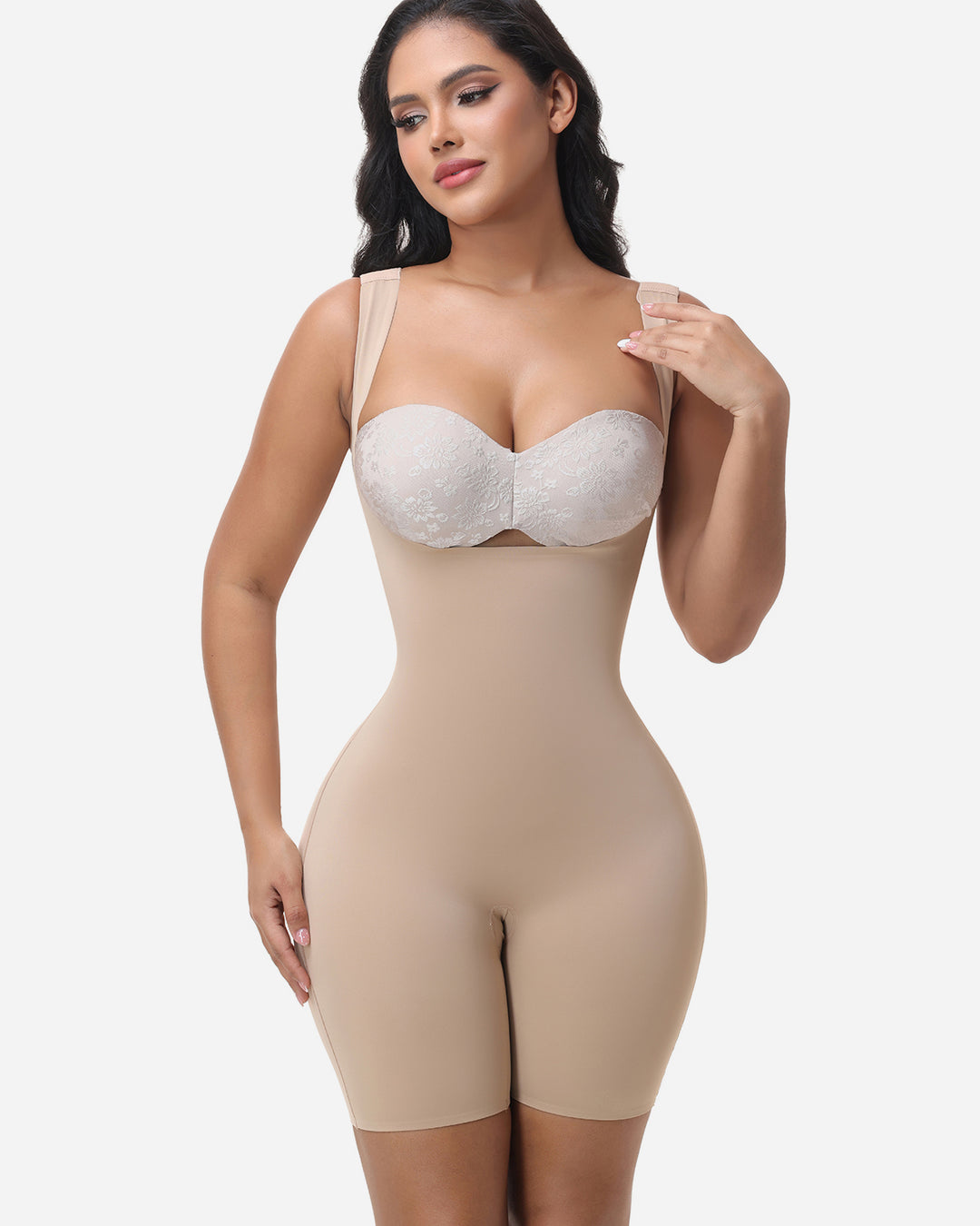 Nahtlose ärmellose Shapewear Offenem Brust Bodysuit